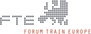 FTE - Forum Train Europe Logo shows map of europe made of dots, similar to a train network.